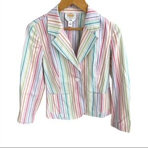 Talbots Rainbow Pastel Striped Cotton Blend Blazer